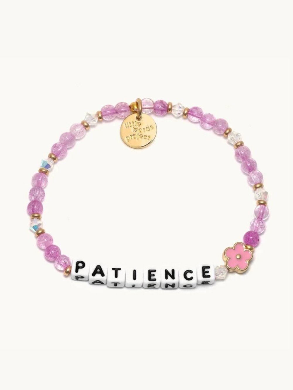 Little Words Project Patience Pink Flower Crystal Beaded Bracelet